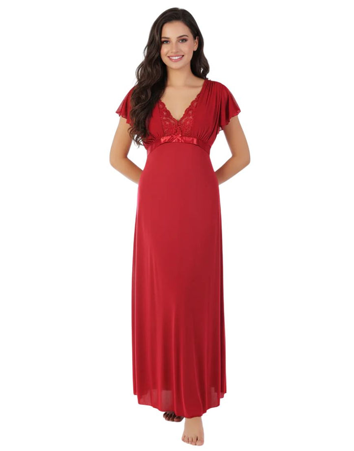 LOSHA 2 PIECE LACY NECK LONG NIGHTY -MAROON