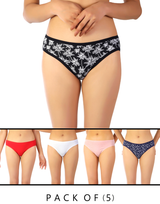 PACK OF 5 SUPER SOFT COTTON STRETCH PRINTED BIKINI BRIEFS -PALM