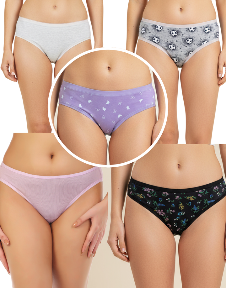 PACK OF 5 SUPER SOFT COTTON STRETCH PRINTED BIKINI BRIEFS -FOOTBALL