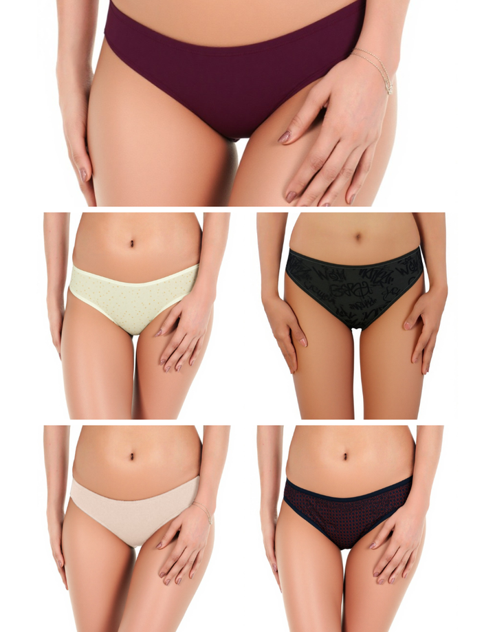 PACK OF 5 SUPER SOFT COTTON STRETCH PRINTED BIKINI BRIEFS -POLKA DOTS