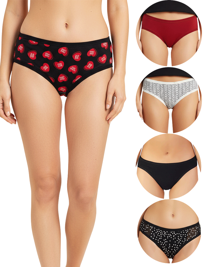 PACK OF 5 SUPER SOFT COTTON STRETCH PRINTED BIKINI BRIEFS -RED HEARTS