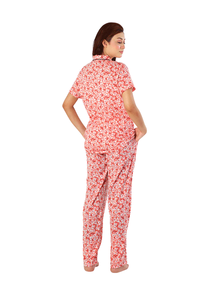 SIESTA COTTON BUTTON DOWN SHIRT & PJ SET- FLORAL PEACH