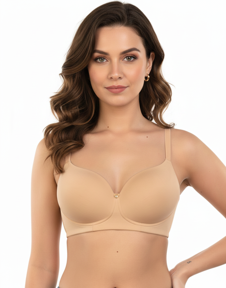 LOSHA SIDE SMOOTHING BIO WASHED ANTI BACTERIAL COTTON WIRELESS T-SHIRT BRA-NUDE