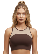 LOSHA FULL COVERAGE 4 WAY STRETCH MEDIUM IMPACT SPORTS BRA-BROWN