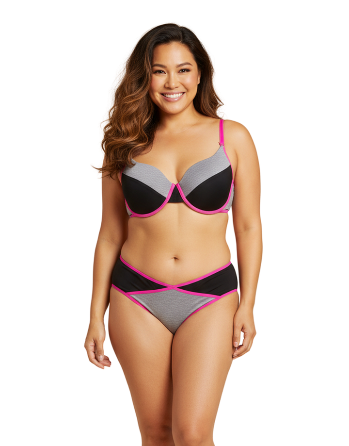 PLUS SIZE NEON BLACK BRA SET