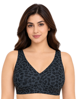 Losha V-Neck Full Coverage Laser Cut Leopard Print Bra -BLACK