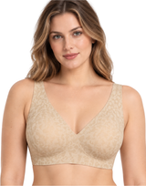 Losha V-Neck Full Coverage Laser Cut Leopard Print Bra -Skin