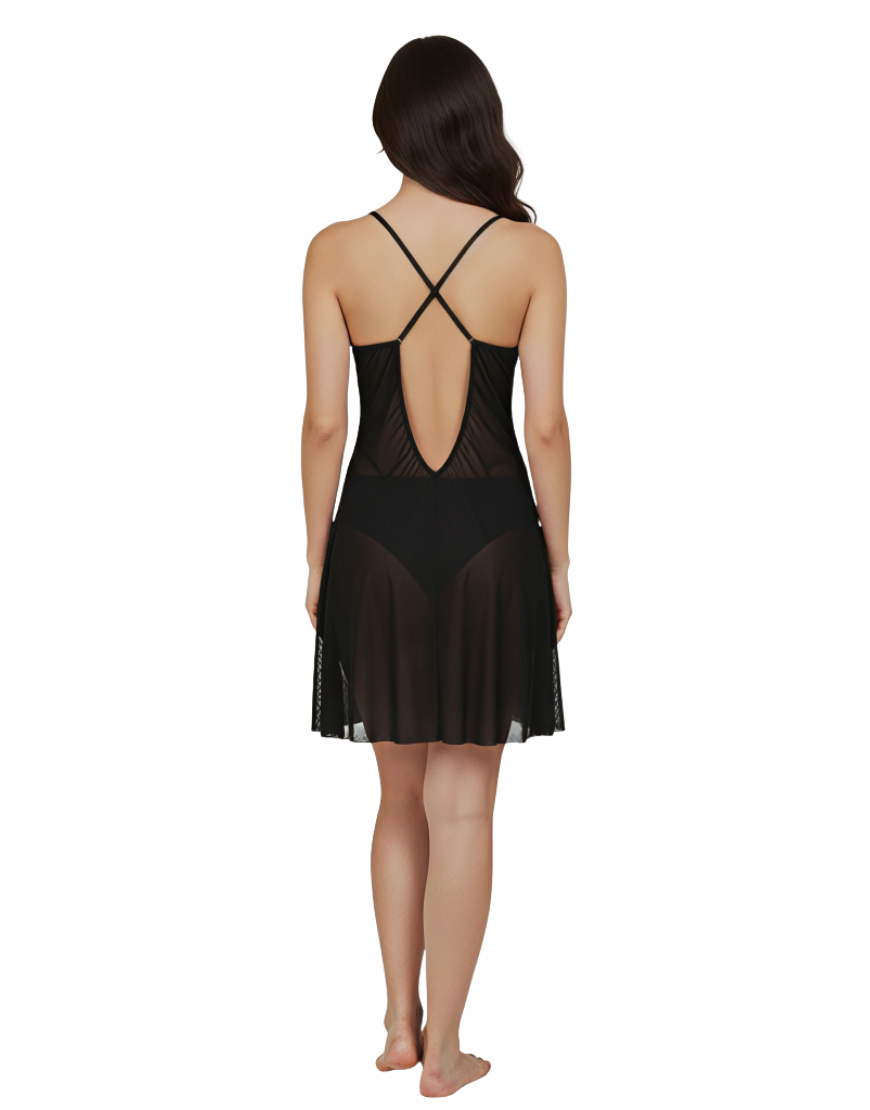 Losha 2 piece Romantic Lace Mesh Nighty-Black