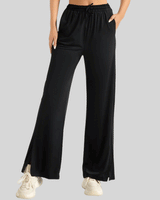 Losha Wide-Leg Side-Split Jogger Pants -BLACK