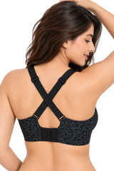 Losha V-Neck Full Coverage Laser Cut Leopard Print Jelly Bra -BLACK