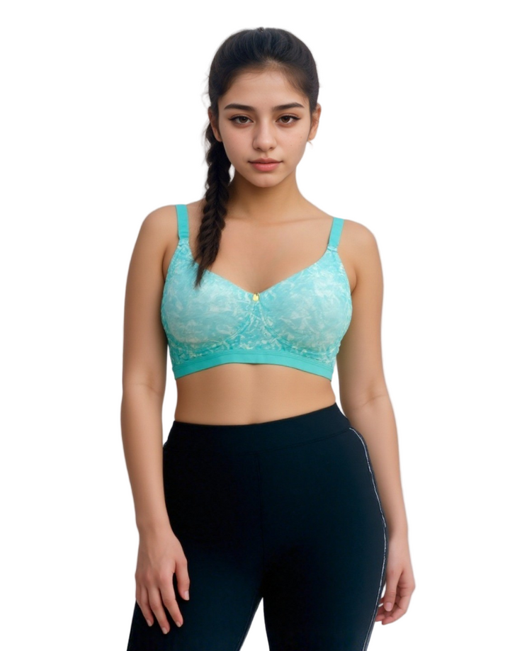 Losha True Curv Double Layered Non Wired Full Coverage Super Support Bra - Green Print