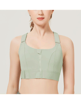 PREMIUM QUALITY FRONT CLOSURE PADDED HIGH IMPACT SPORTS BRA WITH ADJUSTABLE WAIST BAND-Green