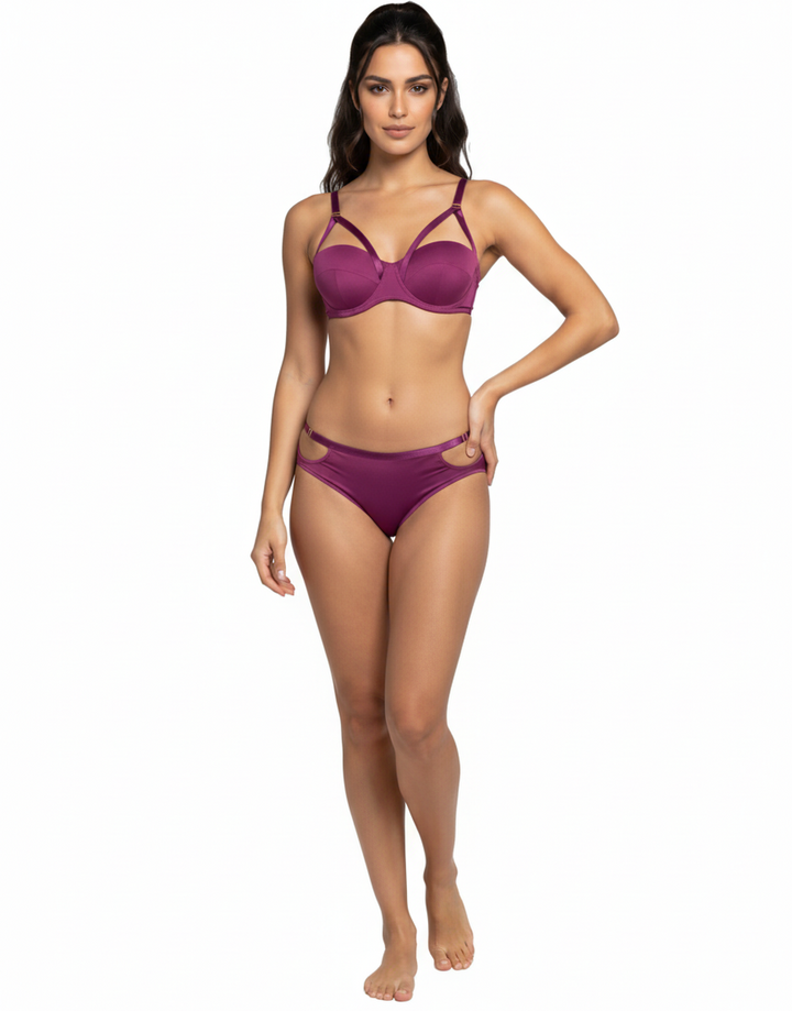 CAGE CUP PUSH UP BRA SET-PURPEL