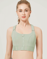 PREMIUM QUALITY FRONT CLOSURE PADDED HIGH IMPACT SPORTS BRA WITH ADJUSTABLE WAIST BAND-Green