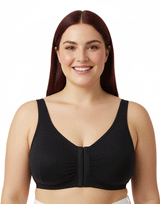 Plus Size Cotton Wire-free Darted Cup Front Open Bra - BLACK