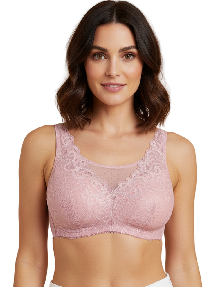 FASHION LACE POST SURGICAL BRA WITH POCKETS- PURPLE