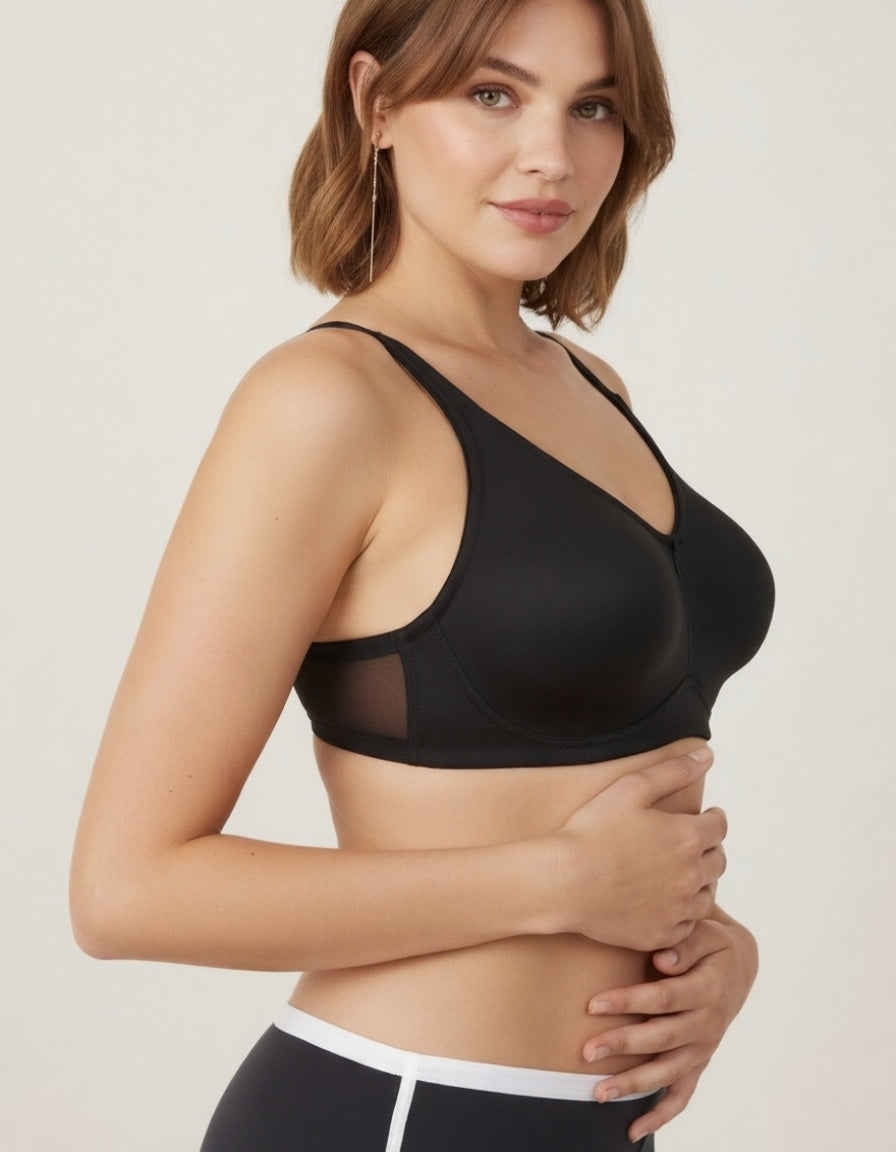 FULL COVERAGE SUPER SUPPORT SEAMLESS MOLDED CUPS MINIMIZER BRA-BLACK