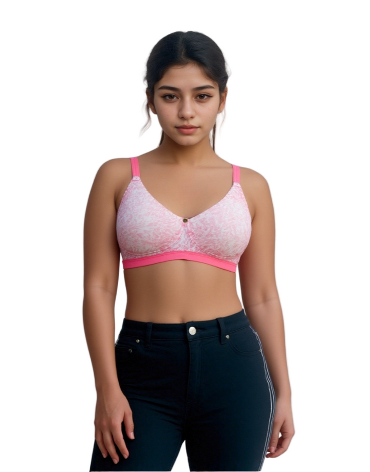 Losha True Curv Double Layered Non Wired Full Coverage Super Support Bra - Pink Print
