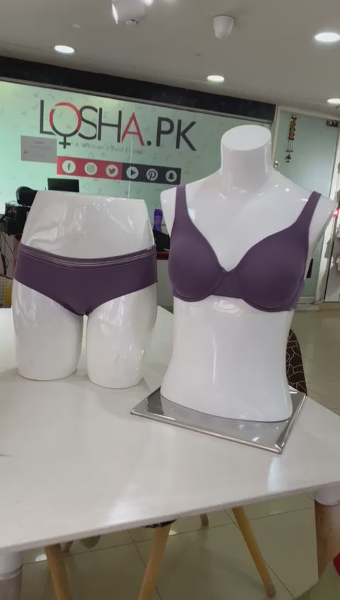 LOSHA DOUBLE LAYERED WIRED BRA WITH MATCHING PANTY-PURPLE GREY