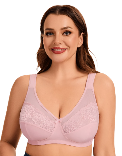 Plus Quattro Support Full-Coverage Wirefree Bra With Side Shaping Panels And Cushioned Straps-QUARTZ PINK