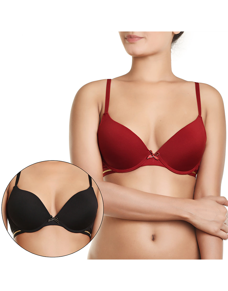 PACK OF 2 LEVEL-1 PUSH UP BRAS – BLACK/RED DAHILA