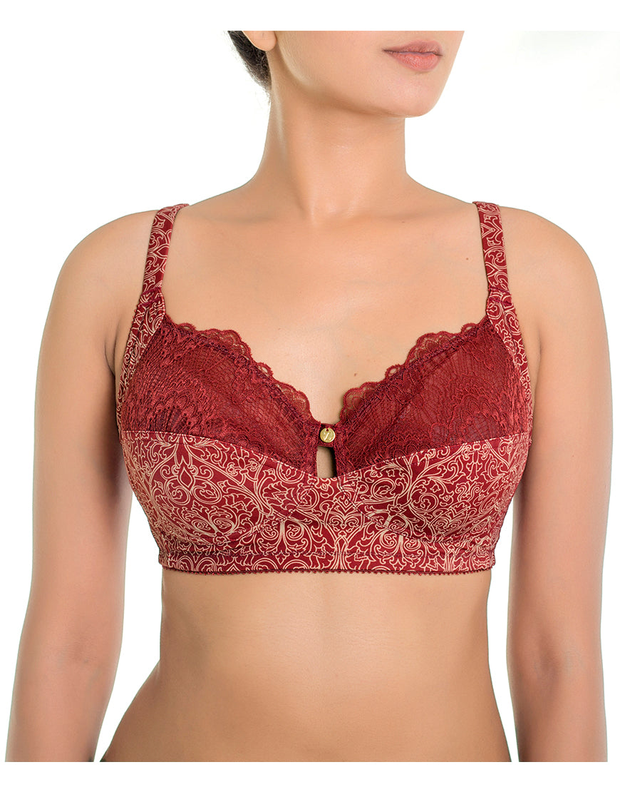ZEN SERIES NON PADDED NON WIRED SUPER SUPPORT BRA WITH POWER MESH WINGS- MERLOT