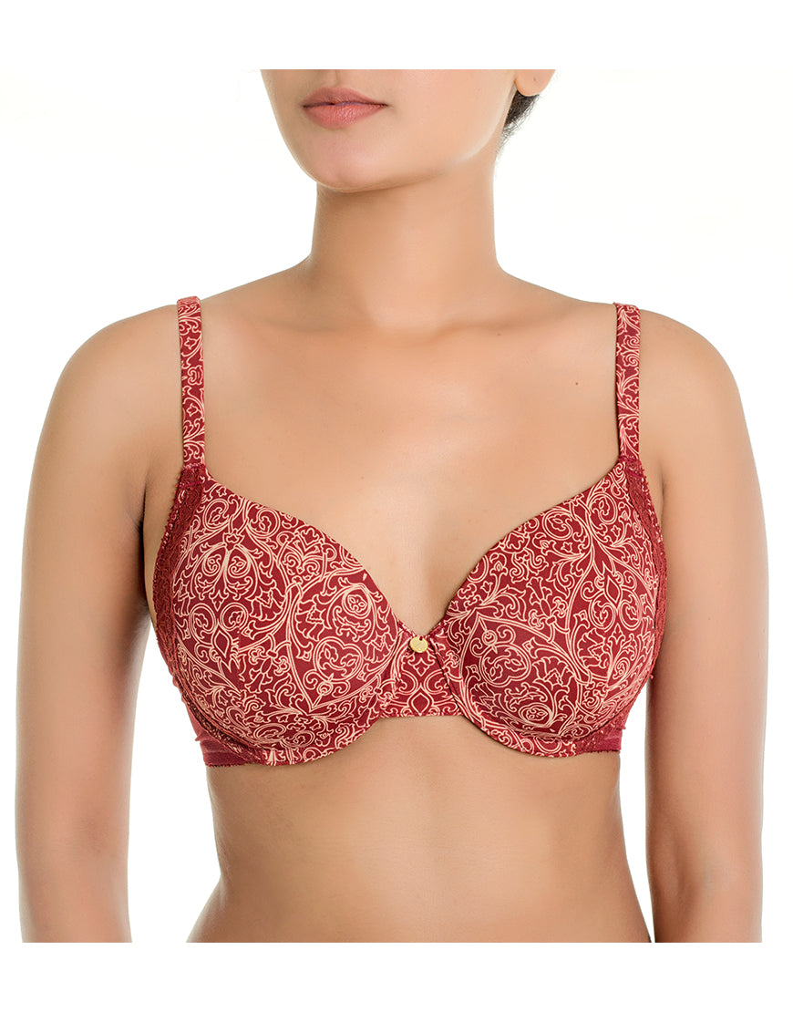 ZEN SERIES GALLOON LACE UNDER WIRED BRA WITH SUPER SOFT LIGHTLY PADDED CUPS-MERLOT