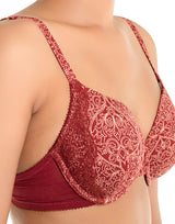 ZEN SERIES GALLOON LACE UNDER WIRED BRA WITH SUPER SOFT LIGHTLY PADDED CUPS-MERLOT