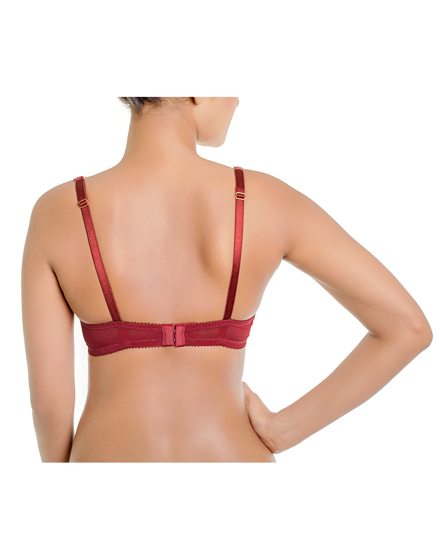 ZEN SERIES GALLOON LACE UNDER WIRED BRA WITH SUPER SOFT LIGHTLY PADDED CUPS-MERLOT
