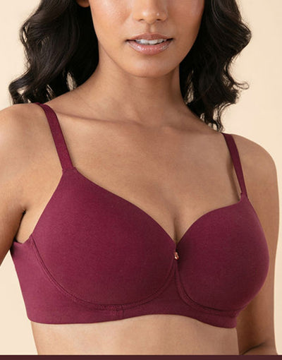 LOSHA SIDE SMOOTHING BIO WASHED ANTI BACTERIAL COTTON WIRELESS T-SHIRT BRA-MAROON