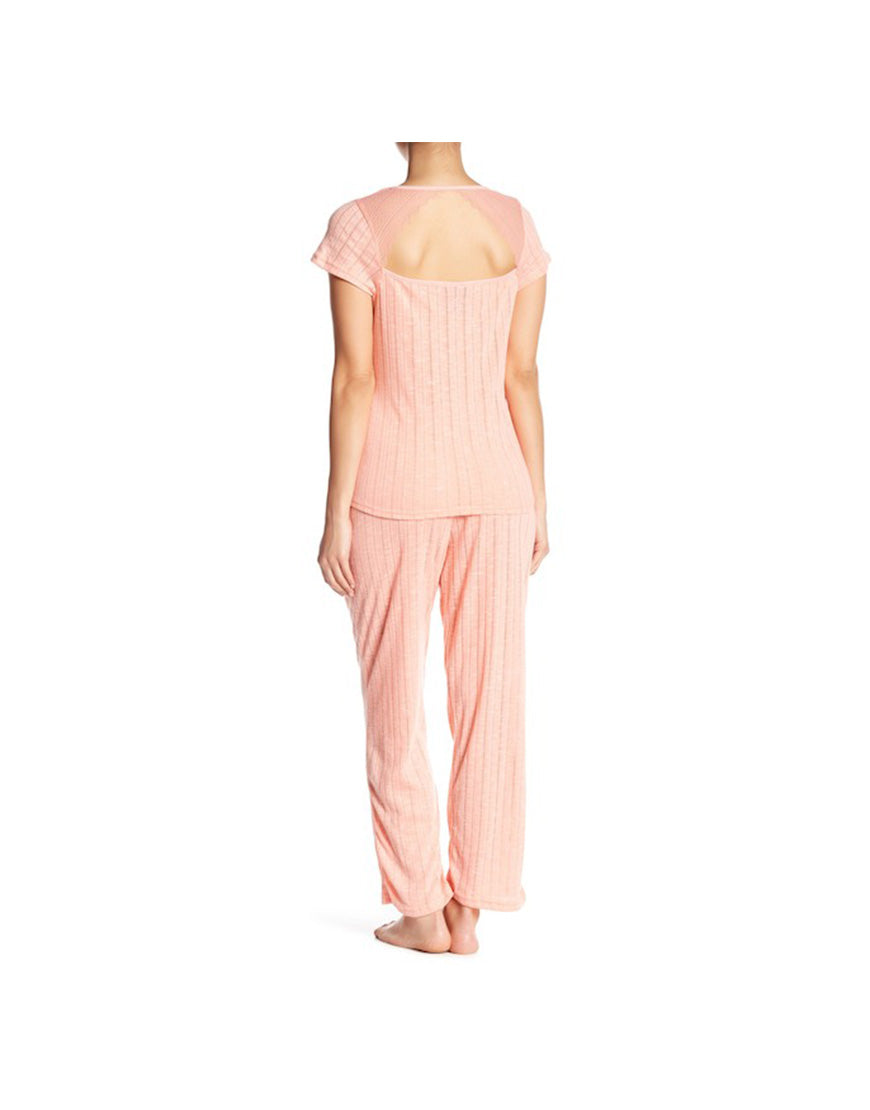 TAHARI POINTELLE KNIT CAPRI PAJAMA 2-PIECE SET (PEACH)