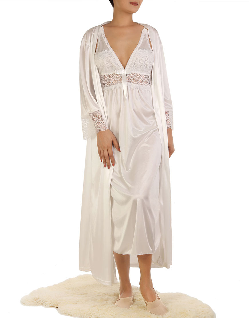 LOSHA FULL LENGTH THREE PIECE NIGHTY SET-WHITE
