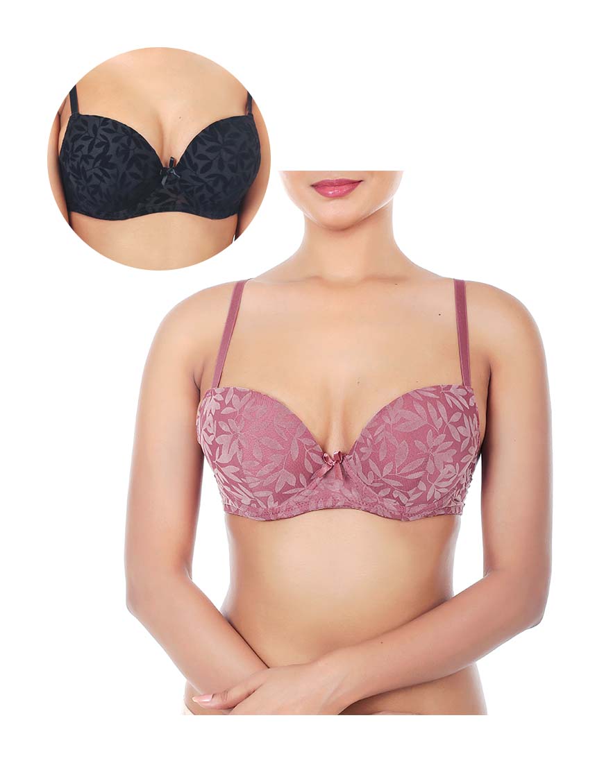 PACK OF 2 SELF FLOCKED MESH PUSH UP BRAS