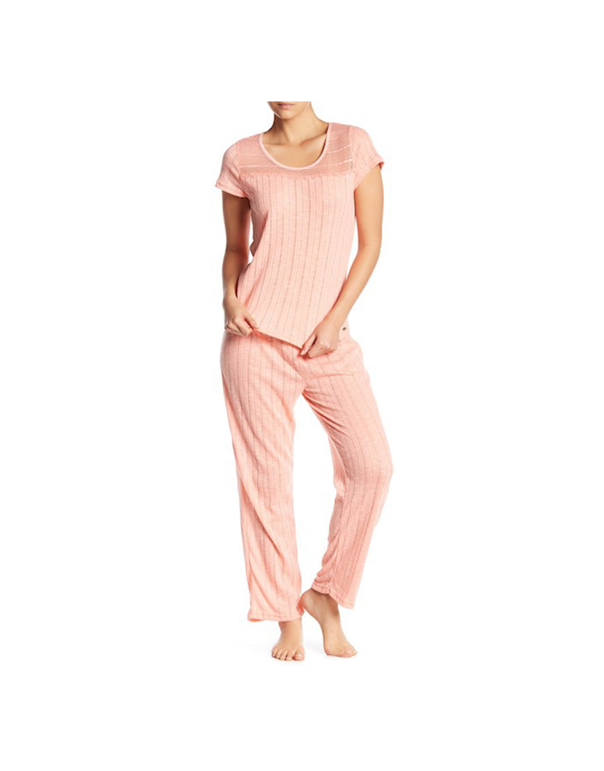 TAHARI POINTELLE KNIT CAPRI PAJAMA 2-PIECE SET (PEACH)