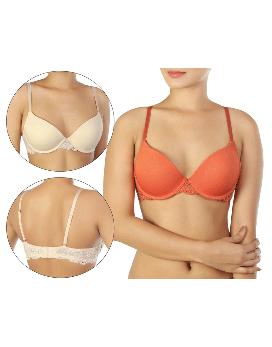 PACK OF 2 WIRED PUSH-UP BRAS WITH LACE WINGS-KOI
