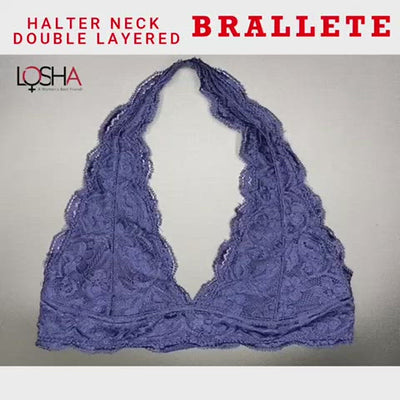 HALTER NECK DOUBLE LAYERED BRALETTE-NAVY