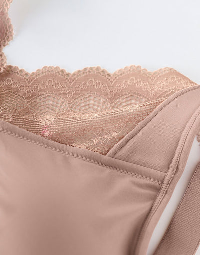 NEW! POCKETED MASTECTOMY BRA-WIRELESS LACE,REMOVEABLE PADDING-TEA PINK
