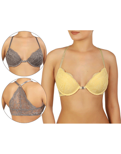 PACK OF 2 FANCY BACK LACE FRONT OPEN BRAS-PALE BANANA