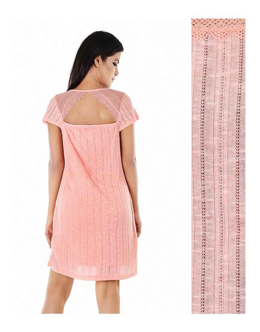 TAHARI POINTELLE KNIT SHORT SLEEVE SLEEP SHIRT-PEACH
