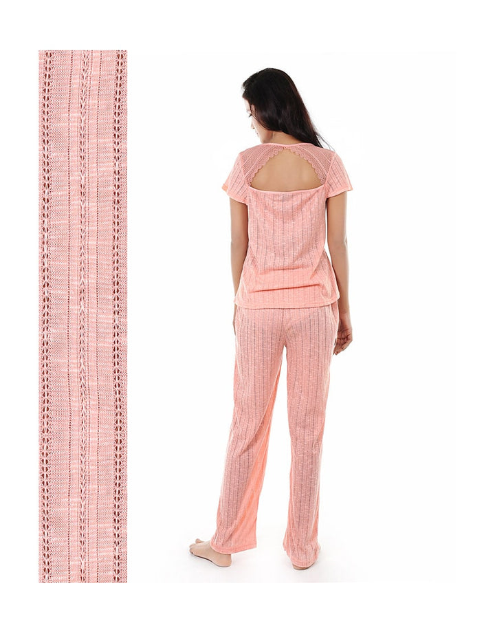 TAHARI POINTELLE KNIT CAPRI PAJAMA 2-PIECE SET (PEACH)