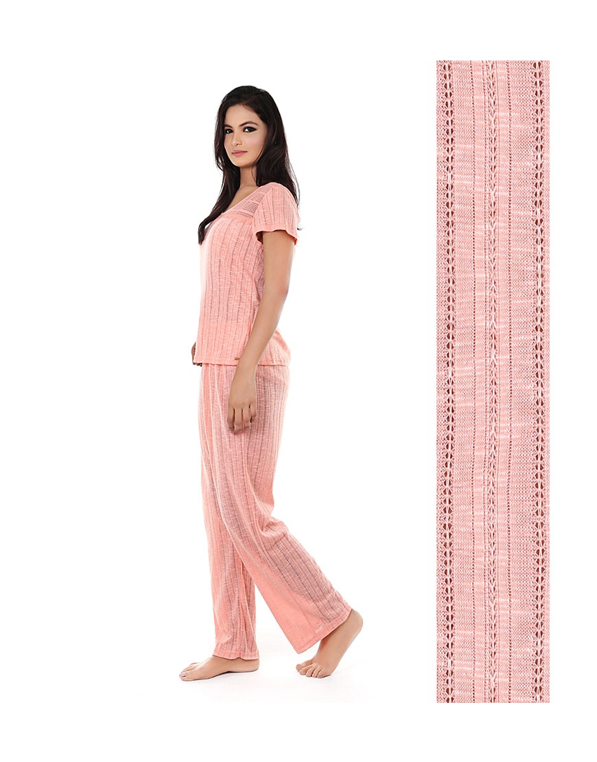 TAHARI POINTELLE KNIT CAPRI PAJAMA 2-PIECE SET (PEACH)