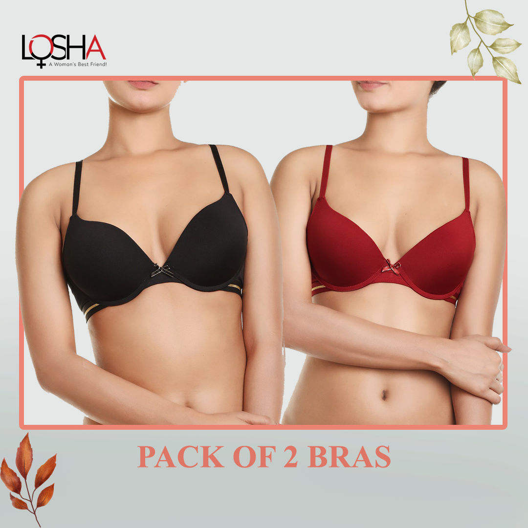 PACK OF 2 LEVEL-1 PUSH UP BRAS – BLACK/RED DAHILA