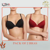 PACK OF 2 LEVEL-1 PUSH UP BRAS – BLACK/RED DAHILA