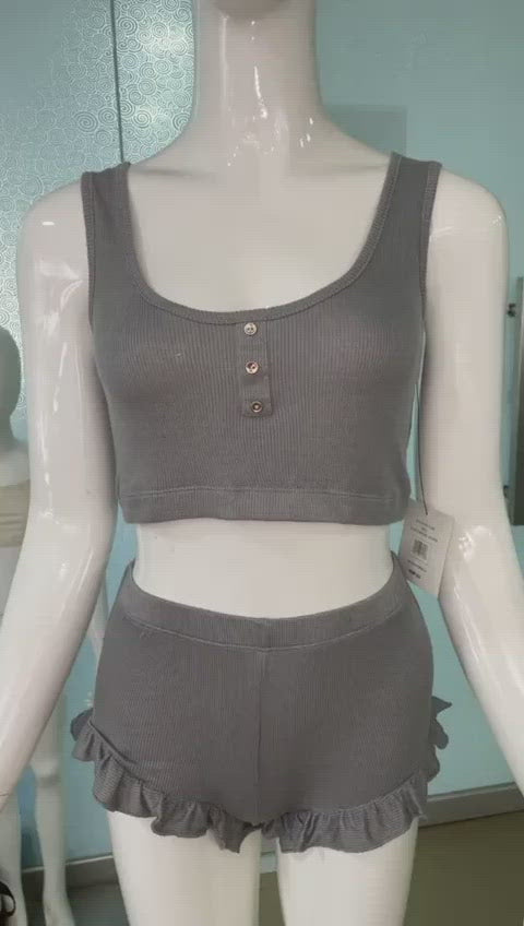 RIBBED BRALETTE AND SHORT SET- GREY