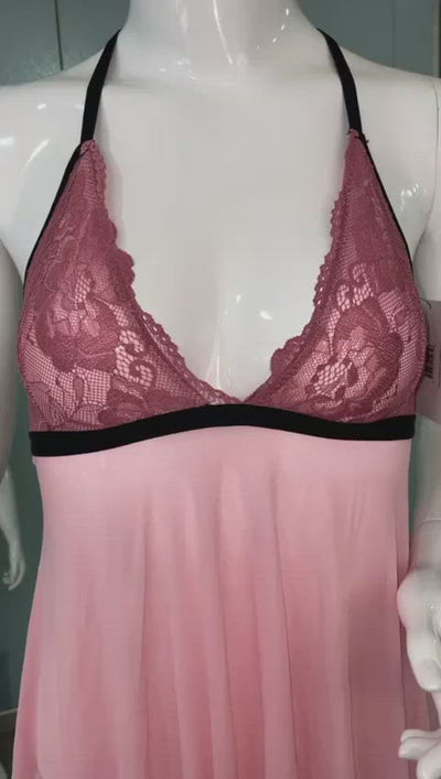 PRINCESS LACE RACER BACK BABYDOLL WITH G-STRING – MALAGA PINK