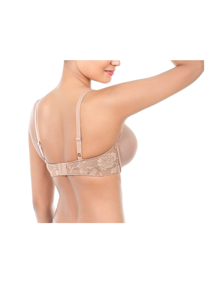 LOSHA LIGHTLY PADDED UNDERWIRED BRA WITH LACE WINGS-ROEBUCK SKIN