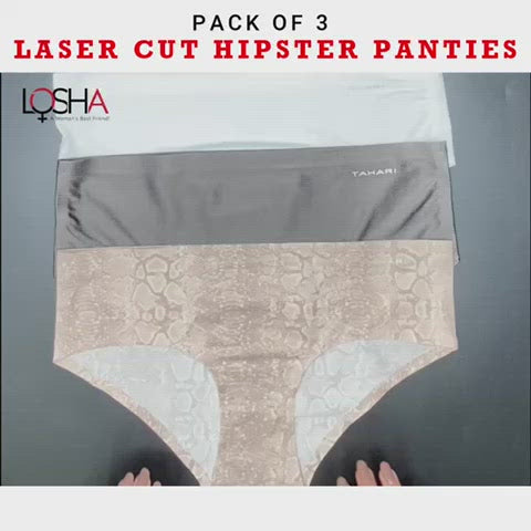 TAHARI PACK OF 3 LASER CUT HIPSTER PANTIES -GREY/WHITE/ANIMAL PRINT