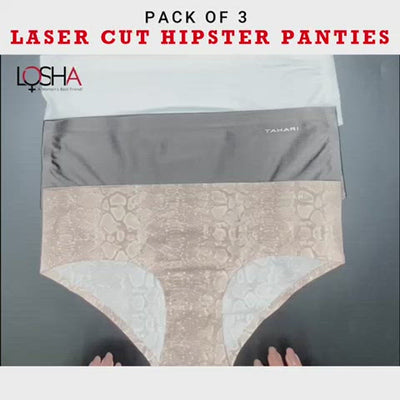 TAHARI PACK OF 3 LASER CUT HIPSTER PANTIES -GREY/WHITE/ANIMAL PRINT