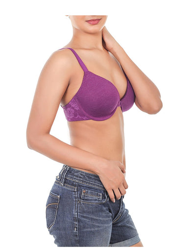 LOSHA LIGHTLY PADDED UNDERWIRED BRA WITH LACE WINGS-HOLLYHOCK