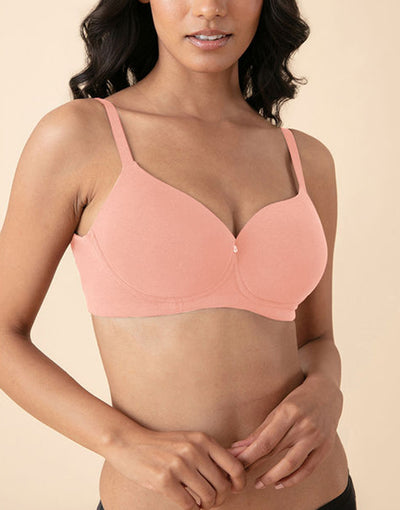 LOSHA SIDE SMOOTHING BIO WASHED ANTI BACTERIAL COTTON WIRELESS T-SHIRT BRA-PINK